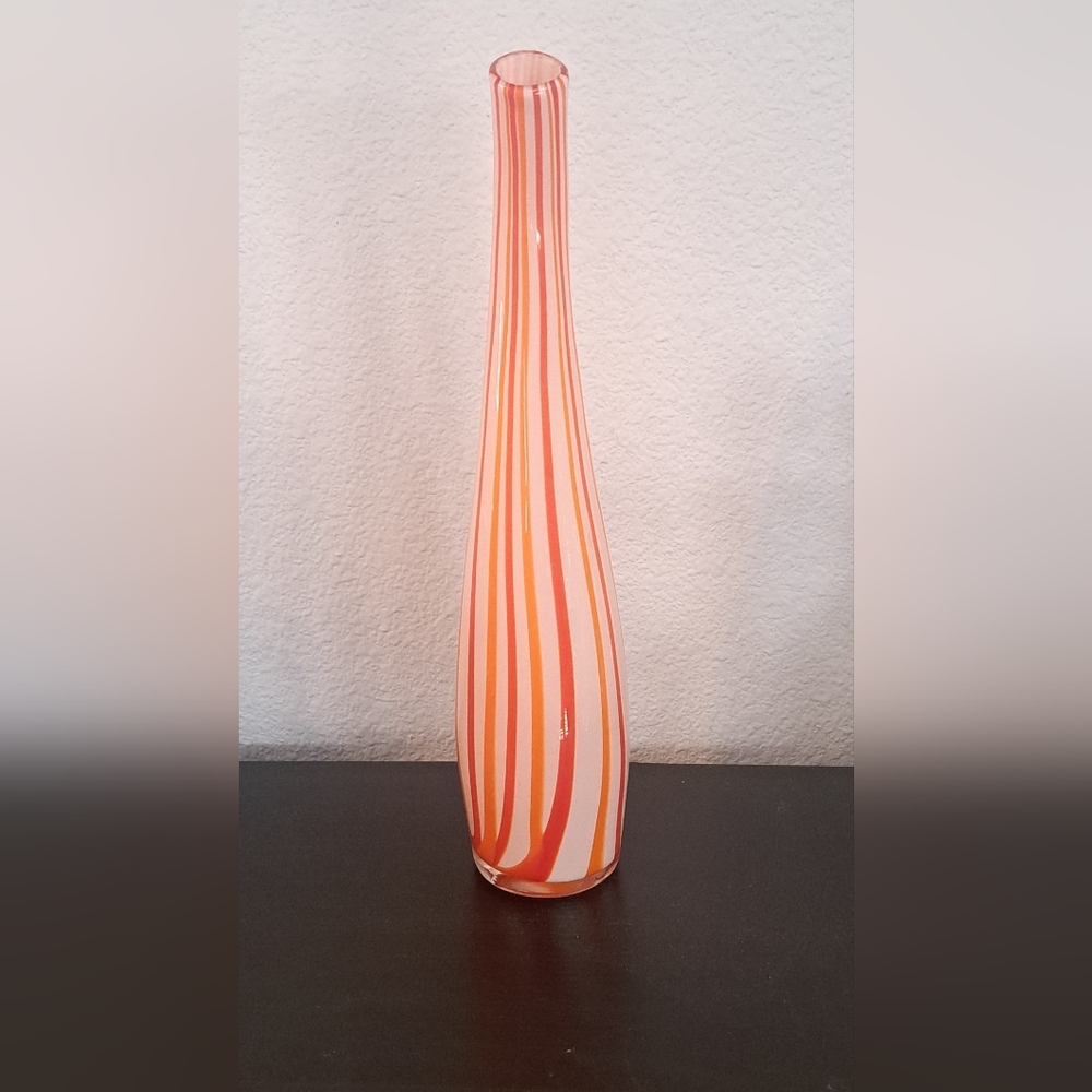 Vintage Murano Style Orange and White Bent Neck  Art Glass